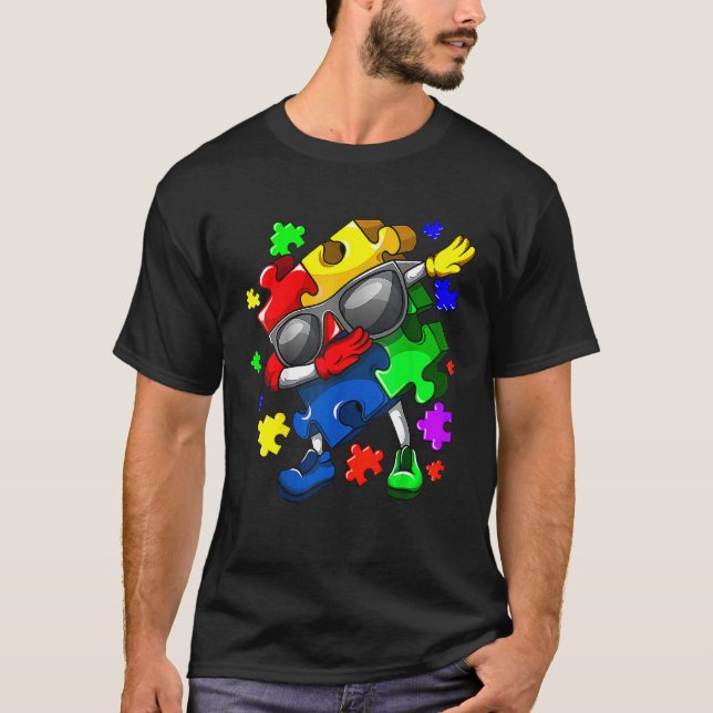 T-shirt Sensibilisation sur l'autisme Dabbing Puzzle Pièce (Devant)