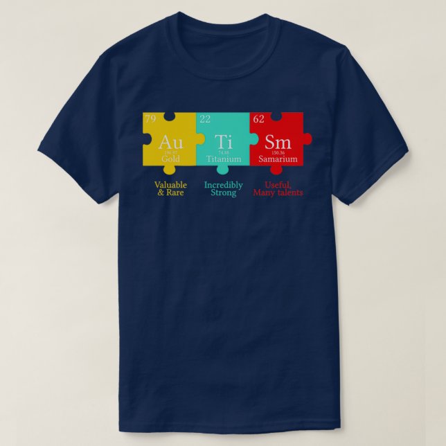 T-shirt Sensibilisation sur l'autisme de table périodique (Design devant)