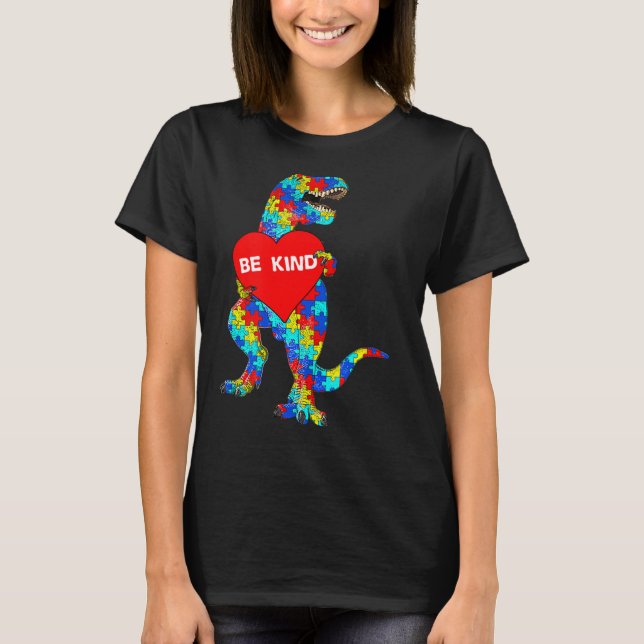 T-shirt Sensibilisation sur l'autisme Dinosaur Be Kind Puz (Devant)