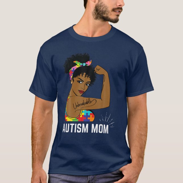 T-shirt Sensibilisation sur l'autisme Forte Maman Afro Mèr (Devant)