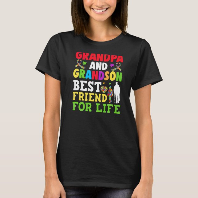 T-shirt Sensibilisation sur l'autisme grand-père grand-son (Devant)