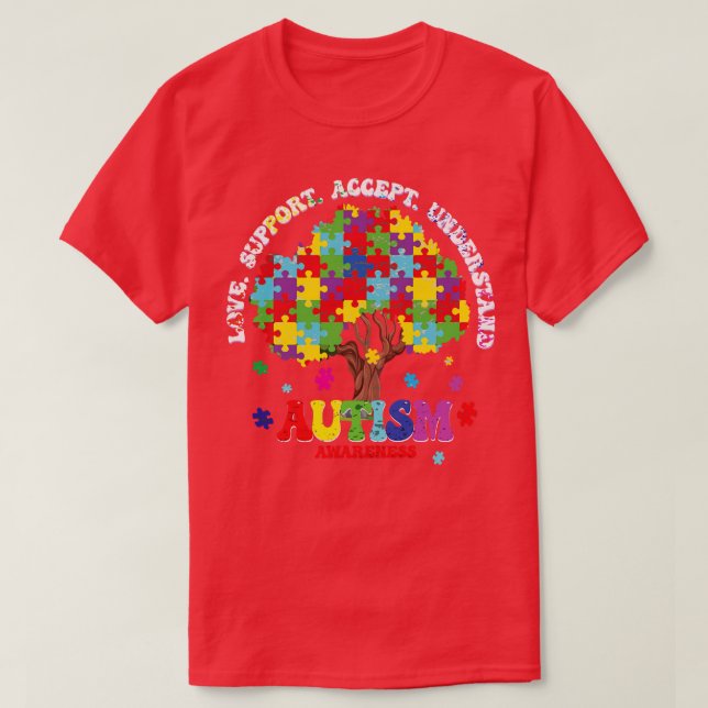 T-shirt Sensibilisation sur l'autisme Love Support Accepte (Design devant)