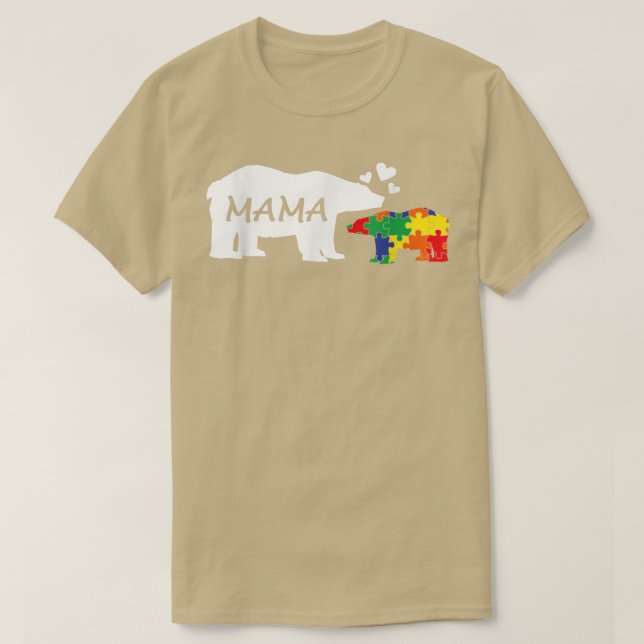 T-shirt Sensibilisation sur l'autisme Mama Ours Puzzle Piè (Design devant)