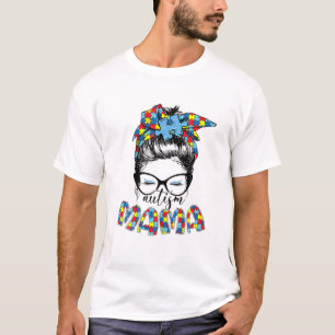 T-shirt Sensibilisation sur l'autisme Maman Vie Messy Bun 