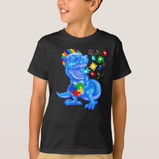 T-shirt Sensibilisation sur l'autisme Mois Bleu Dinosaure 