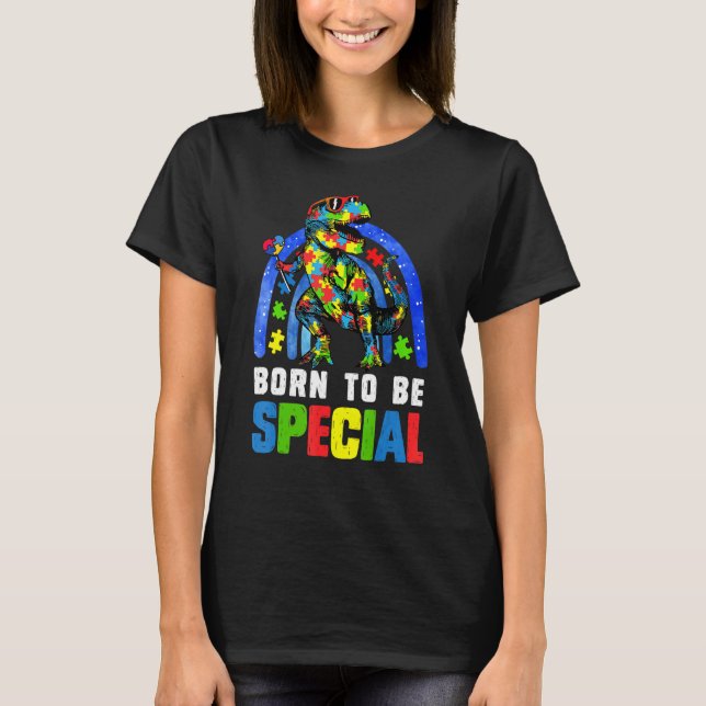 T-shirt Sensibilisation sur l'autisme Mois Dinosaur Né spé (Devant)