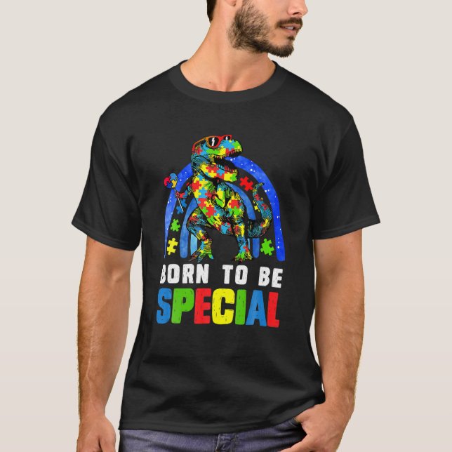 T-shirt Sensibilisation sur l'autisme Mois Dinosaur Né spé (Devant)