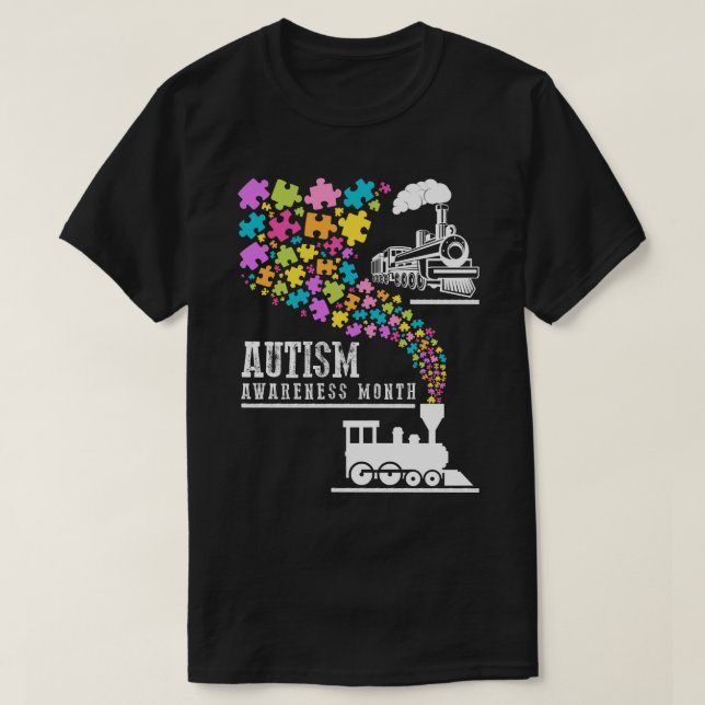 T-shirt Sensibilisation sur l'autisme Mois Puzzles Train (Design devant)