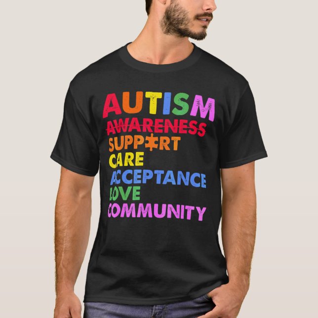 T-shirt Sensibilisation sur l'autisme Support Soins Accept (Devant)