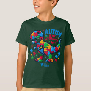 T-shirt Sensibilisation sur l'autisme T-Rex Dino Superpuis