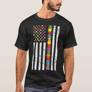 T-shirt Sensibilisation sur l'autisme Us Flag Puzzle Ruban