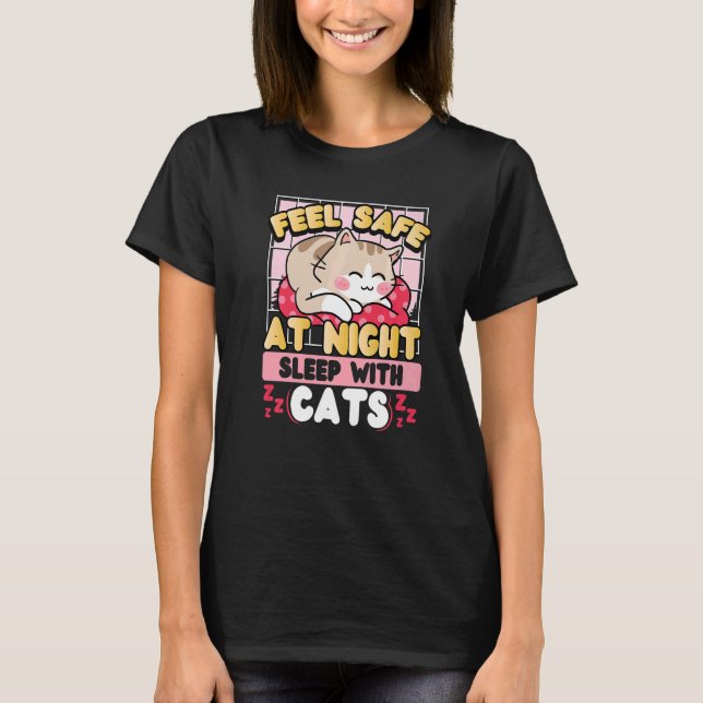 T-shirt Sentez En Sécurité La Nuit Dormir Avec Chats (Devant)