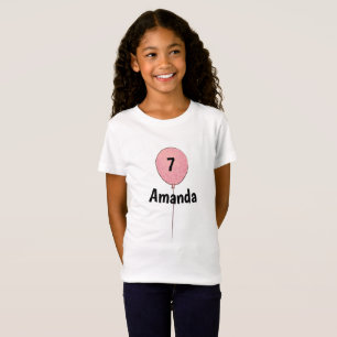 T-Shirt Sept Anniversaire avec nom et ballon rose
