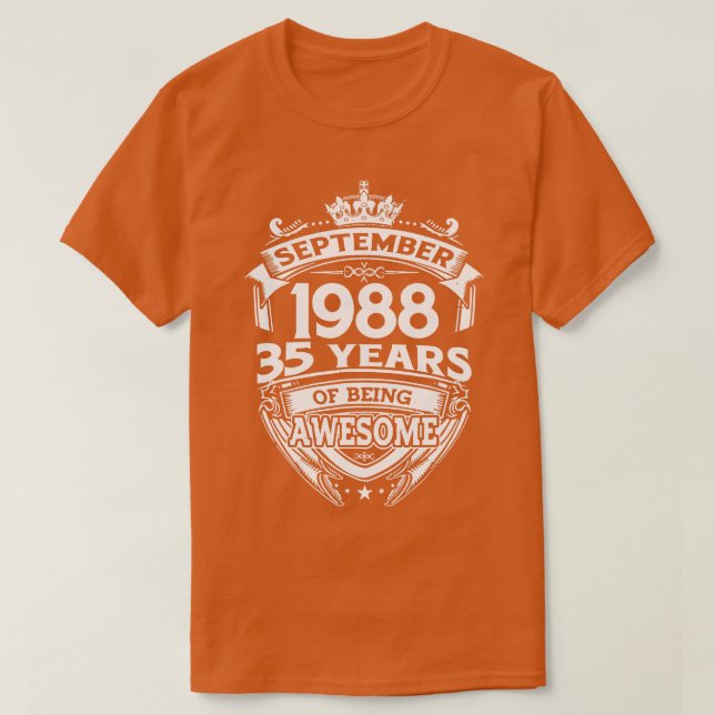 T-shirt Septembre 1988 35 Ans d'être stupéfiant 35e Birt (Design devant)