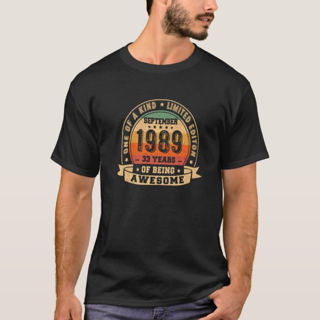 T-shirt Septembre 1989 33ème anniversaire 33 ans Awesome (Devant)