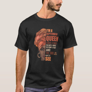T-shirt Septembre Reine J'ai 3 côtés Anniversaire Black Wo