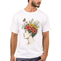Serene Bloom - Floral Head Woman with Butterfly
