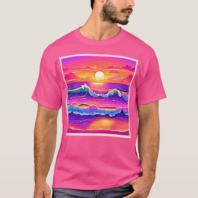T-shirt Sérénité du coucher de soleil de la vague rétro (Devant)