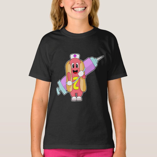 T-shirt Seringue de soins infirmiers Hotdog (Devant)