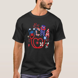 T-shirt Seringue Stethoscope Cna Feu d'artifice American F