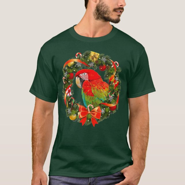 T-shirt Serre de Noël de Macaw Parrot vert (Devant)