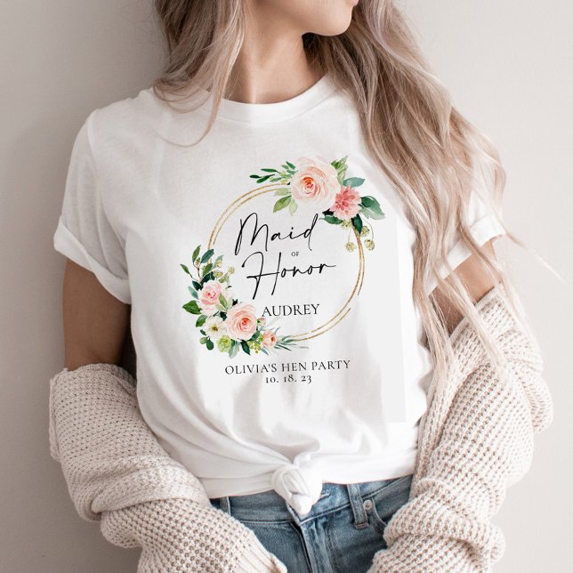 T-shirt Serre Florale Blush Maid D'Honneur Personnalisée (Créateur téléchargé)