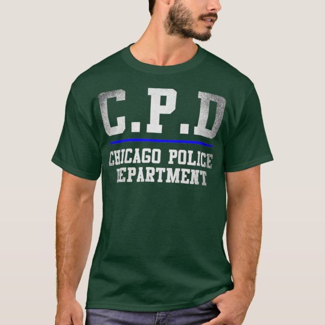 T-shirt Service de police de Chicago Mince Ligne bleue CPD (Devant)