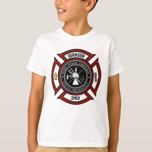 T-shirt Service d'incendie AJOUTER LE NOM Pompier Insigne 