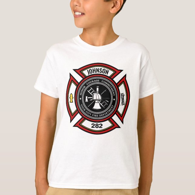 T-shirt Service d'incendie AJOUTER LE NOM Pompier Insigne  (Devant)
