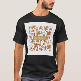 T-shirt Ses Feuilles Automne Dessin Blanc Brown Impression