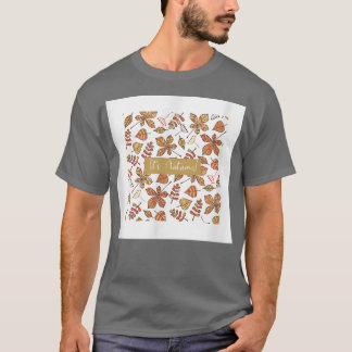 T-shirt Ses Feuilles Automne Dessin Blanc Brown Impression