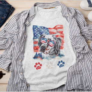 T-shirt Setter Anglais Rouge Blanc et Bleu 4 Juillet