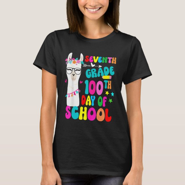T-shirt Seventh Grade 100 Days Smarter No Prob Llama Teach (Devant)