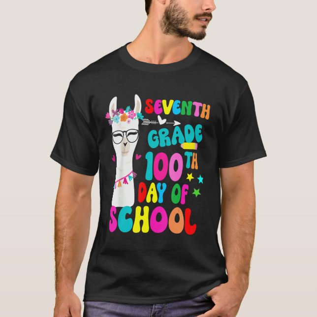 T-shirt Seventh Grade 100 Days Smarter No Prob Llama Teach (Devant)