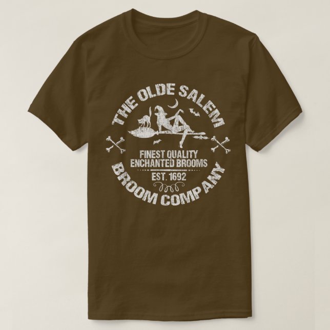 T-shirt Sey Basic Witch Olde Salem Broom Company Emblem He (Design devant)
