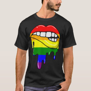 T-shirt Sey Biting Drips LGBT Drapeau Rainbow Gay Pri