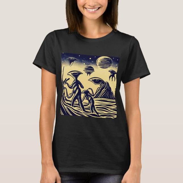 T-shirt SF - Aliens Sur Une Planète Étrange Bois 1 (Devant)