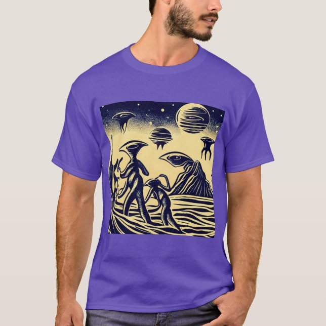 T-shirt SF - Aliens Sur Une Planète Étrange Bois 1 (Devant)