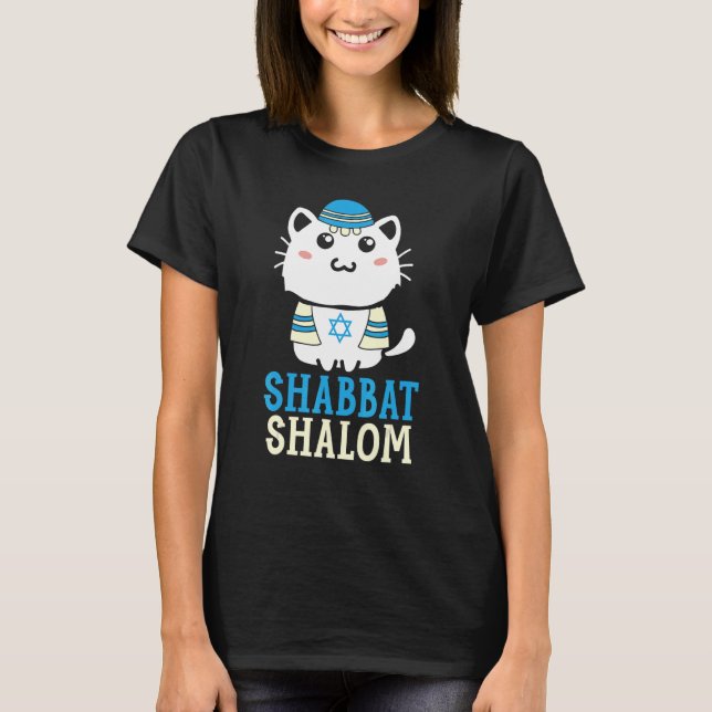 T-shirt Shabbat Shalom Chat Saint Jour Judaïsme Yom Kippou (Devant)