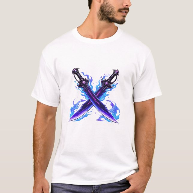 T-shirt Shadow Dual Daggers Fantasy Weapon, Dark RPG Anime (Devant)