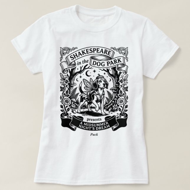 T-shirt Shakespeare in the Dog Park - Puck - Beagle (Design devant)
