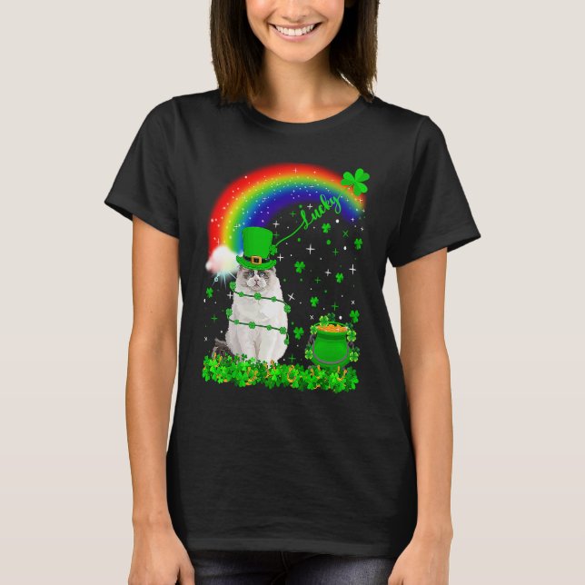 T-shirt Shamrock irlandais Rainbow Lucky Ragdoll Chat St P (Devant)