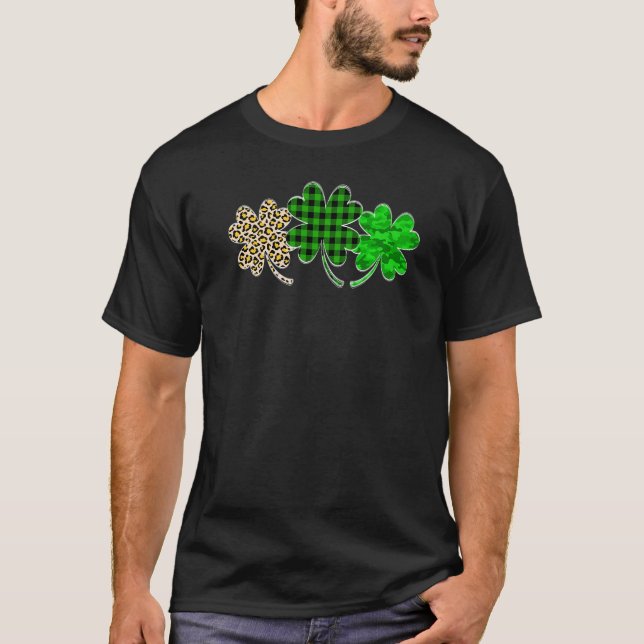 T-shirt Shamrock Leopard Camouflage Plaid Jour de la Saint (Devant)
