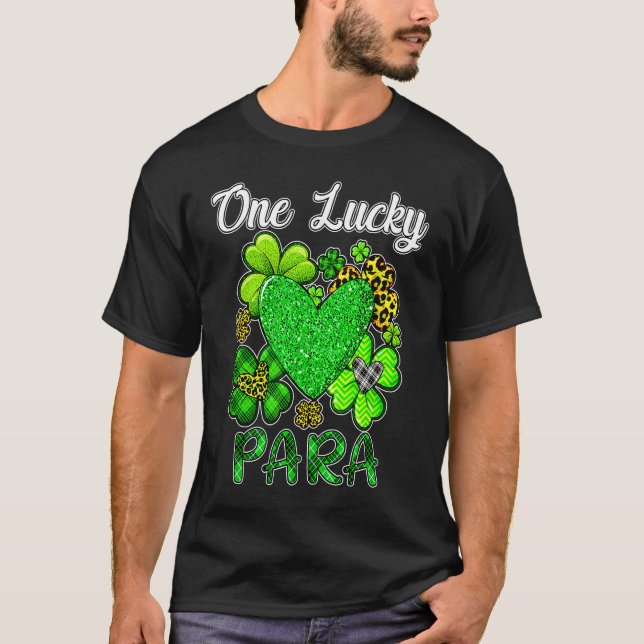 T-shirt Shamrock Leopard Plaid One Lucky Para St Patricks  (Devant)