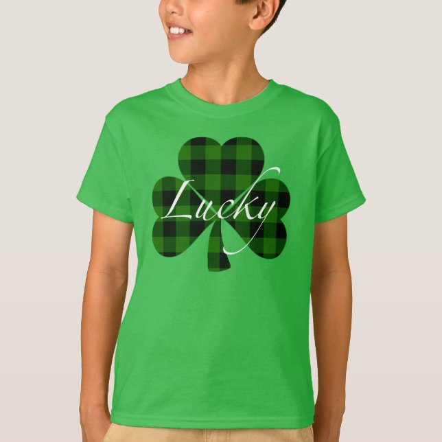 T-shirt Shamrocks de Lucky St. Patty | vert plaid (Devant)