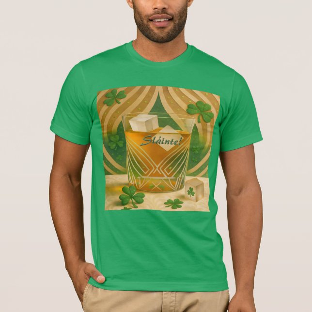 T-shirt Shamrocks Irish Whiskey Tumbler "Sláinte!" (Devant)