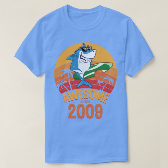 T-shirt Shark Birthday 11 Years Old Surf Awesome Since 200 (Design devant)