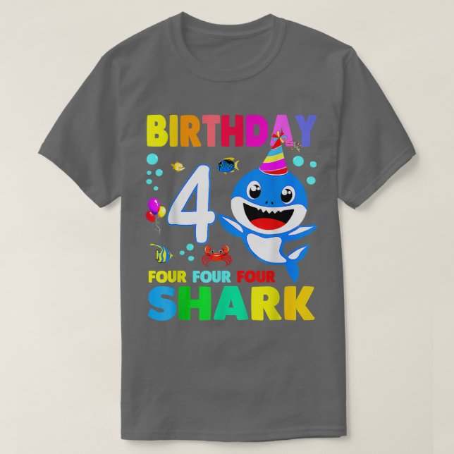T-shirt Shark Birthday 4 Years Old 4th Birthday Matching F (Design devant)