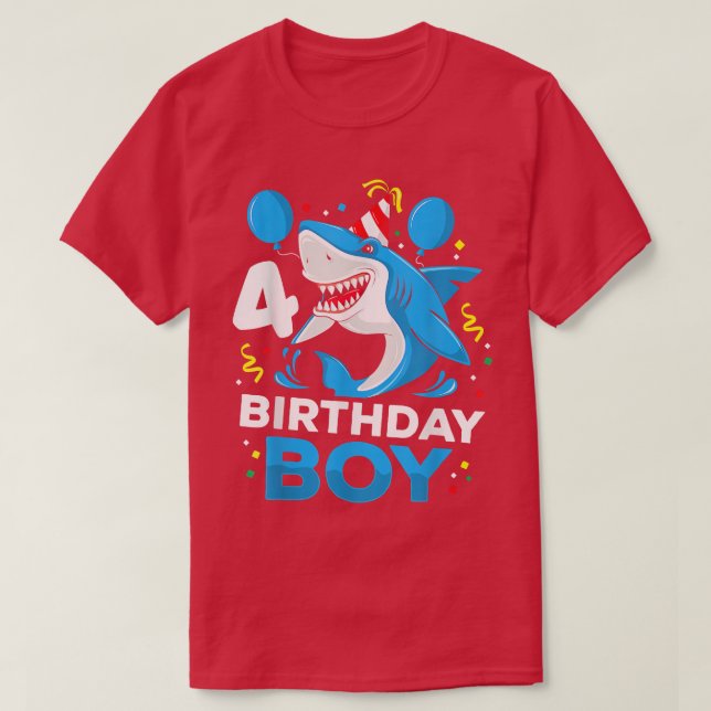 T-shirt Shark Birthday 4 Years Old 4th Birthday Matching F (Design devant)