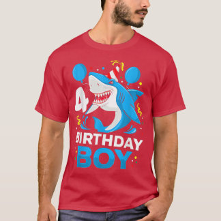 T-shirt Shark Birthday 4 Years Old 4th Birthday Matching F